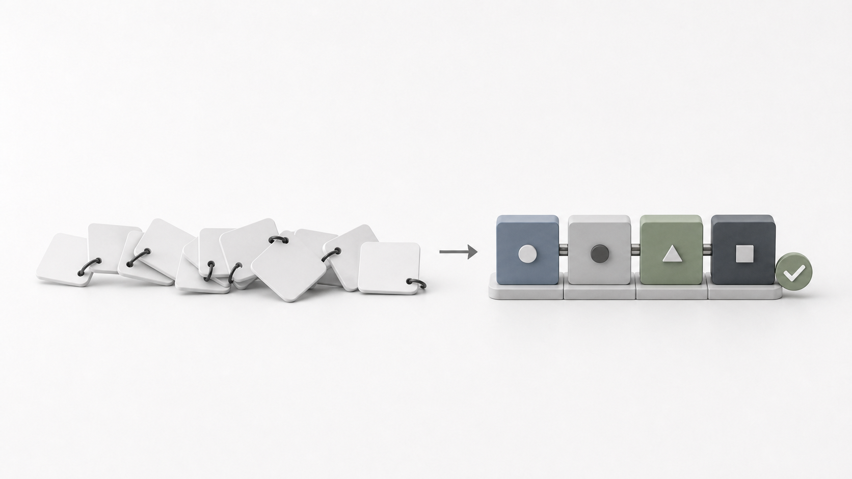 Minimal objects showing SDLC handoffs compressed into focused delivery stages.
