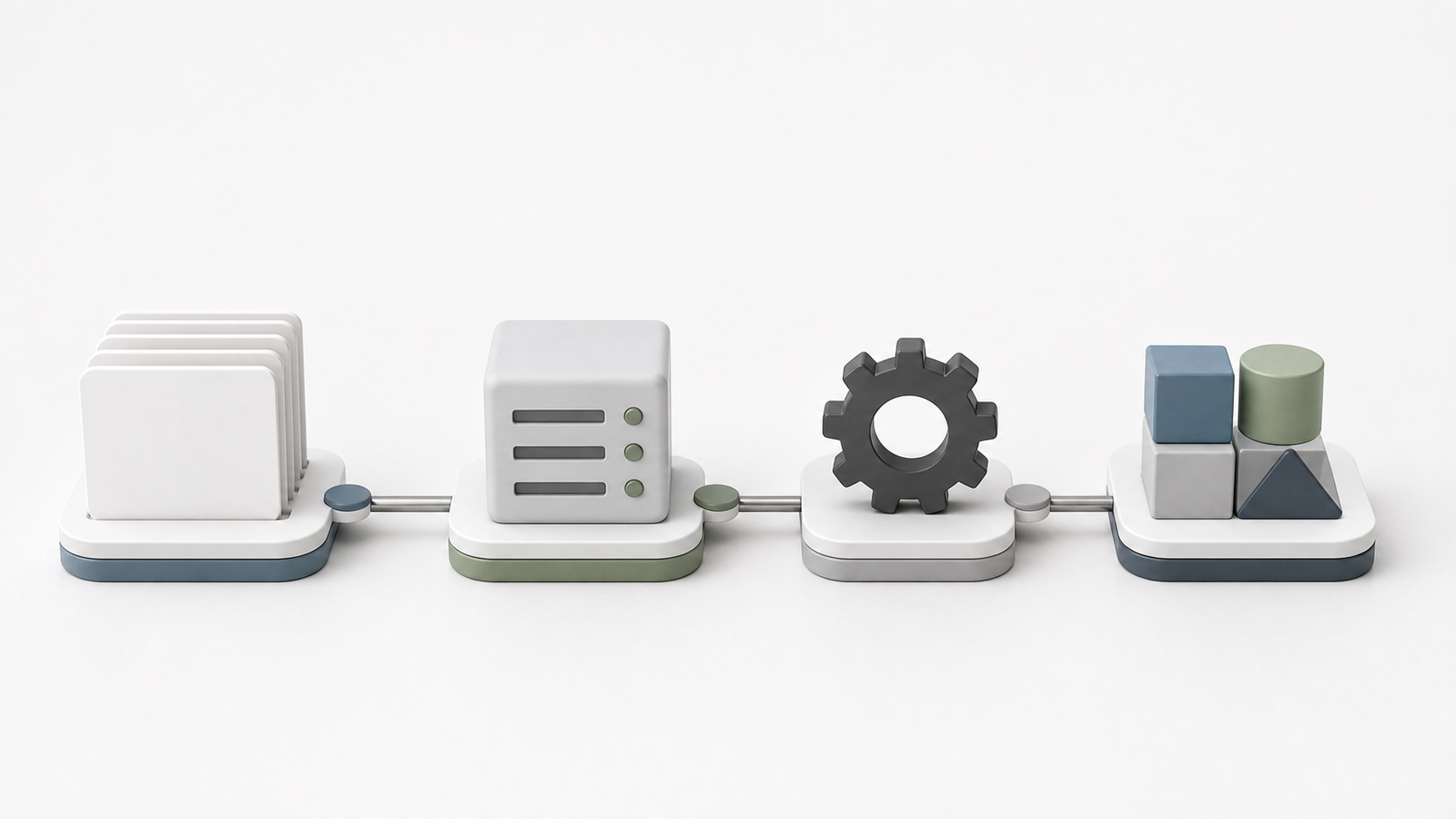 Minimal cost-control and capability-growth objects on a white background.