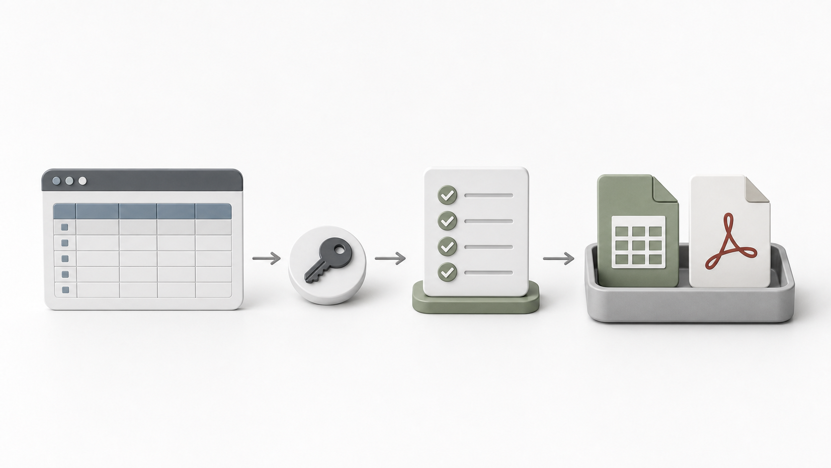 Minimal objects showing an authorized locked web table exported into spreadsheet and PDF formats.