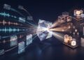 Unstructured meeting audio waveforms, email threads, and SOP PDFs funneling into a central prism that outputs structured schema data blocks
