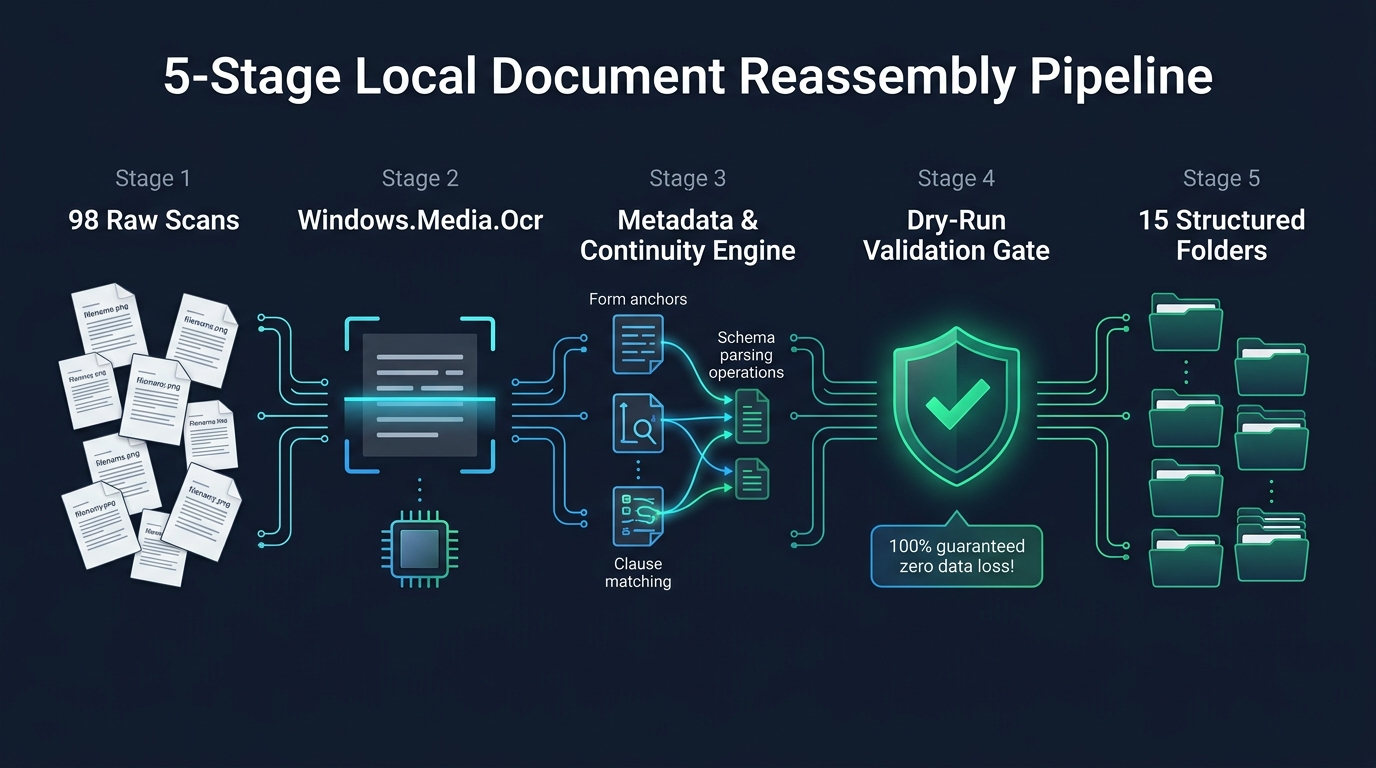 5-Stage Local Document Reassembly Pipeline Architecture